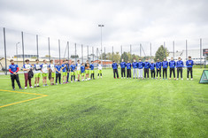 Zawodnicy sekcji sportowych przed meczem podczas otwarcia nowego kompleksu sportowego Politechniki Rzeszowskiej,